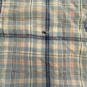 Vineyard Vines Men's Casual Blue and Pink Plaid Shirt